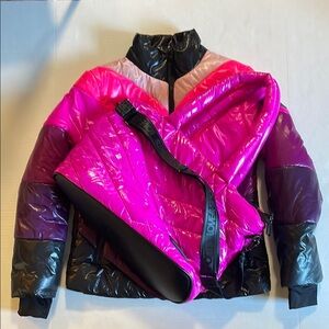 Pink and Black Puffer Jacket with Bag